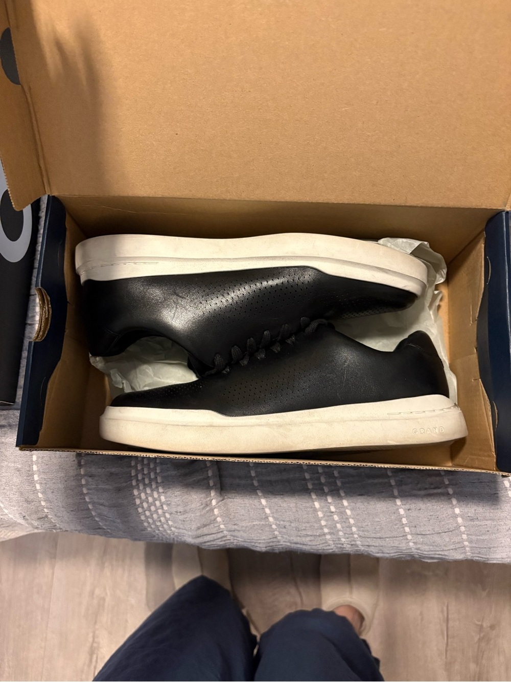 Cole Haan Men's Black Leather Low-Top Sneakers with White Sole